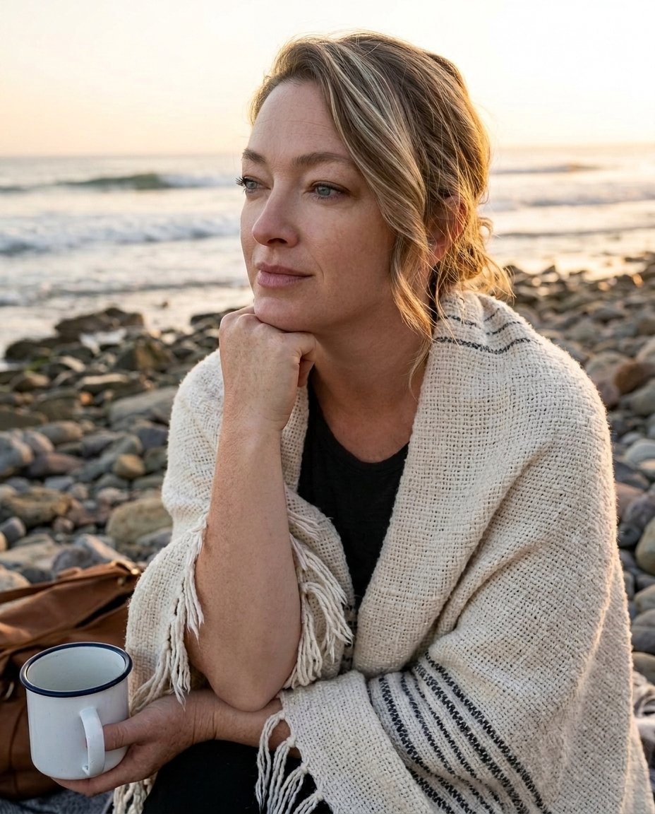 Nichole at the shore, reflecting